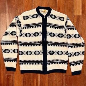 VTG Orlon Acrylic 1960s 60s MCM Men Sz L Zip Christmas Cardigan Green Black